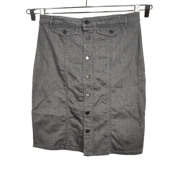 Banana Republic Dresses & Skirts - Banana Republic Grey Denim Straight Skirt Women Size 14 Button Front Knee Length